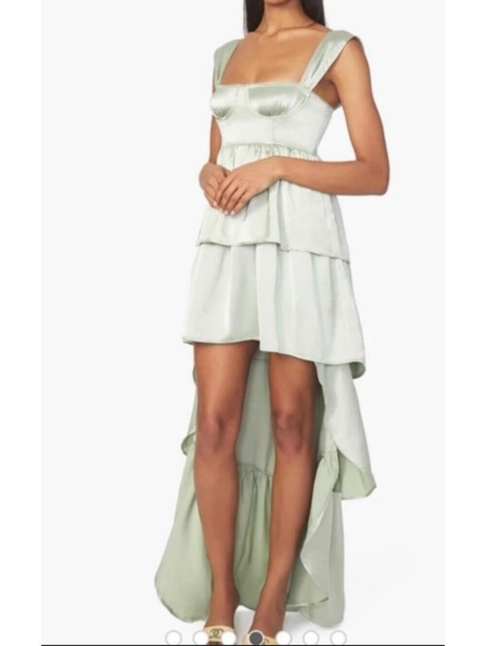 WeWoreWhat Corset High Low Maxi dress Fog Green size 4